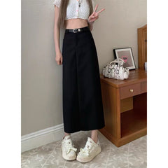 business casual outfits Gray A- line Skirt for Women plus Size Chubby Girl High Waist Slimming Mid-Length Suit Skirt for Summer
