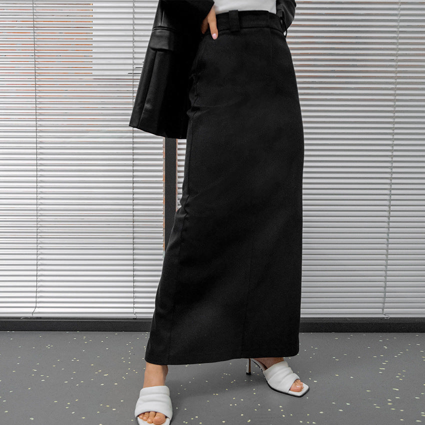 business casual outfits Gray Commuter Workplace Style Split High Waist Straight Skirt New Autumn Fashion Long Skirt