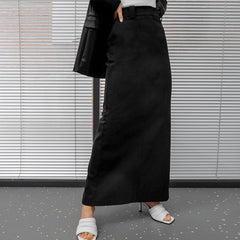 business casual outfits Gray Commuter Workplace Style Split High Waist Straight Skirt New Autumn Fashion Long Skirt