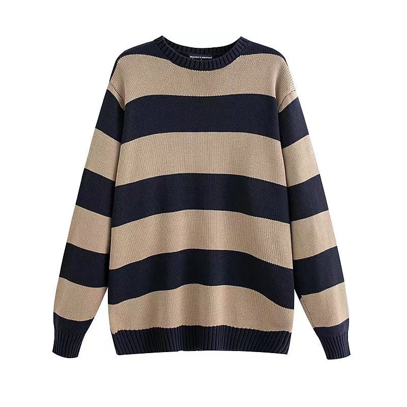 fall outfits women BM Style American Striped Sweater Long Sleeve BM Loose Comfortable Lazy Striped Pullover Sweater Top