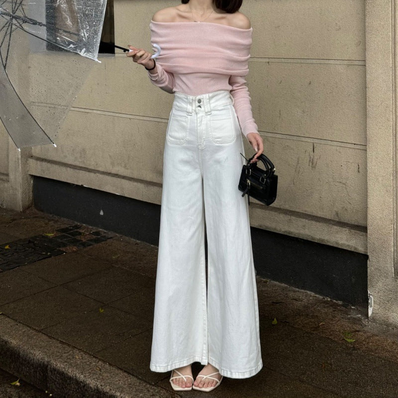 90s streetwear Super Wide-Leg Denim Skirt for Women Spring and Summer New Korean Style High Waist Slimming Wide-Leg Mopping Pants