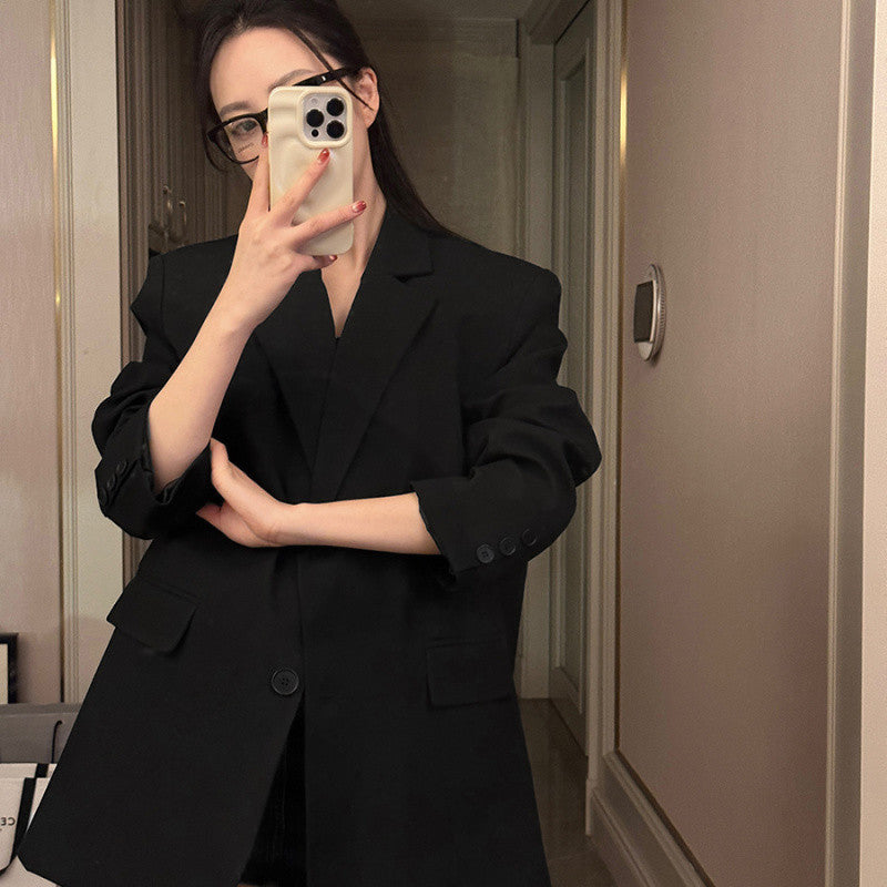 tailgate outfit black women Black Suit Jacket Spring and Autumn Korean Style Elegant Small Casual Fried Street Suit