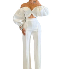 outfit Summer and Autumn Fashion Sexy off-Shoulder Slim Temperament Wrapped Chest Top High Waist Trousers Suit