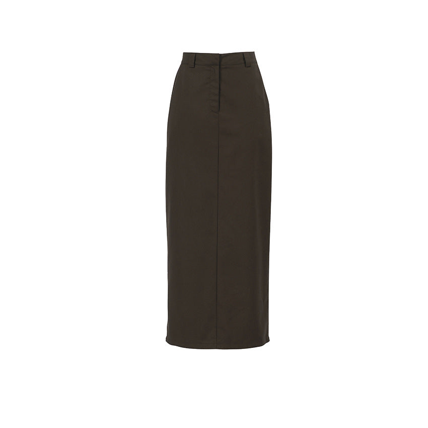 business casual outfits Gray Commuter Workplace Style Split High Waist Straight Skirt New Autumn Fashion Long Skirt