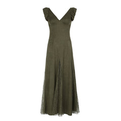 prom dresses Mori Vintage Lace Stitching See-through V-neck Dress Summer American Fashion Small Flying Sleeve Dress