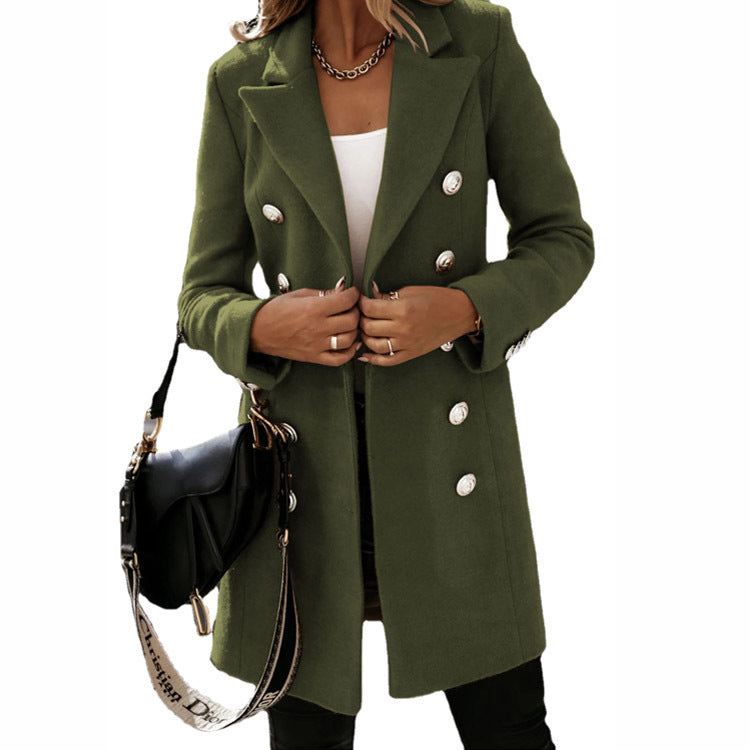 New Autumn and Winter Long Sleeve Suit Collar Double Breasted Girl Coat Coat for Women