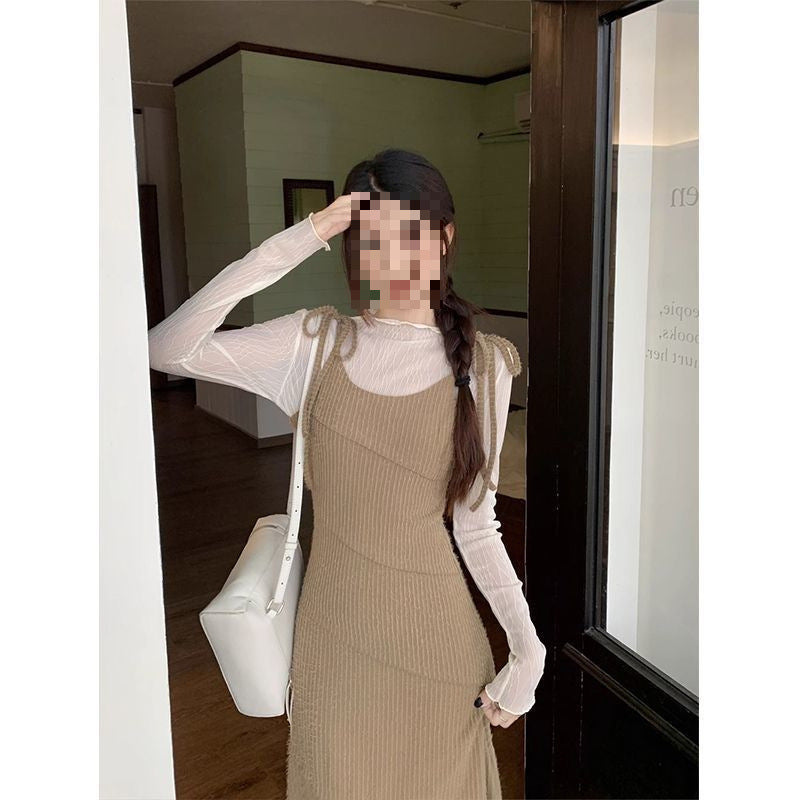 church outfit Suit Women's 2024 Early Autumn New Gentle Style Sling Dress Waist Slimming Elegant Dress Slim Bottoming Shirt