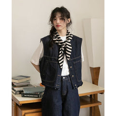 tailgate outfit black women Preppy Style Japanese Casual Denim Vest + Casual Straight Pants for Small Women Summer