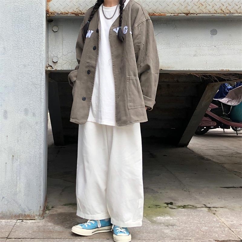 trashy outfits INS Super Popular Japanese Retro Street Lazy Dark Wide-Leg Pants Loose Straight Solid Color Trousers for Men and Women