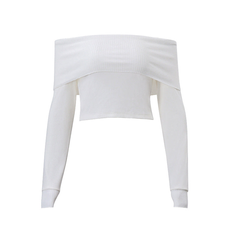 dream clothes Women's Gentle Style Fashion Street off-Shoulder Thread Knitted Sexy Slimming Long-Sleeved Top for Women
