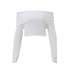 dream clothes Women's Gentle Style Fashion Street off-Shoulder Thread Knitted Sexy Slimming Long-Sleeved Top for Women