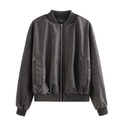 90s fashion Autumn New Y2K Women's Washed Distressed Effect Pilot Jacket Coat PU Leather Coat