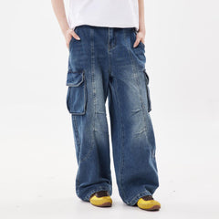 fashion outfits American Retro High Street Multi-Pocket Casual Jeans Men's Oversize Loose Straight Trousers