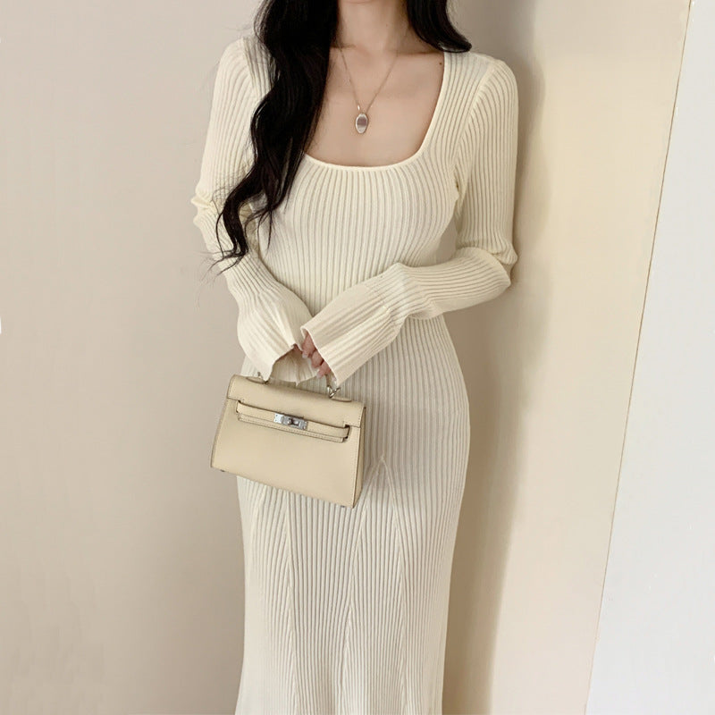 fashion outfits Korean Style Autumn and Winter Slim-Fit Knitted Hip Skirt Age-Reducing Long Sleeve Dress Women's Fashion