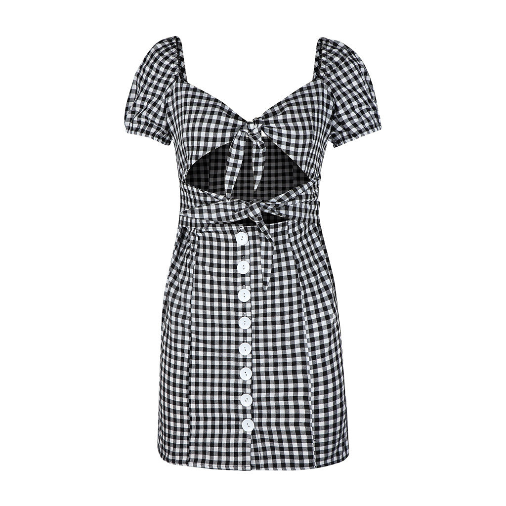 dorothy costume Women's Spring and Summer Fashion Plaid Wrapped Chest Single-Breasted Female Dress