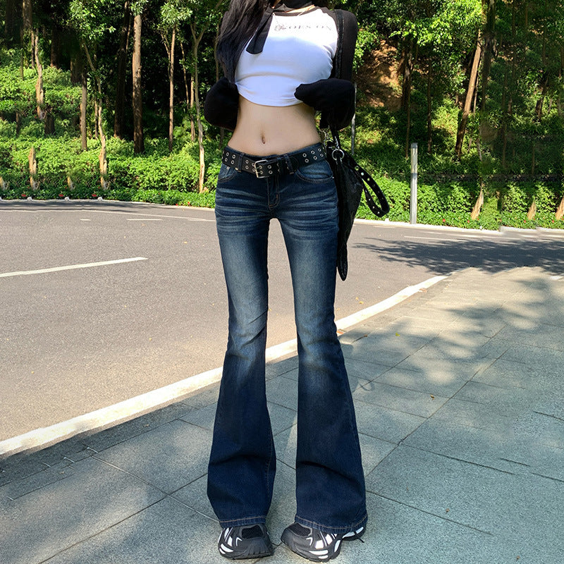 y2k outfits Low Waist Skinny Jeans for Women 2024 Early Autumn American Hot Girl Slim Fit Slimming Stretch All-Match Retro Flared Pants