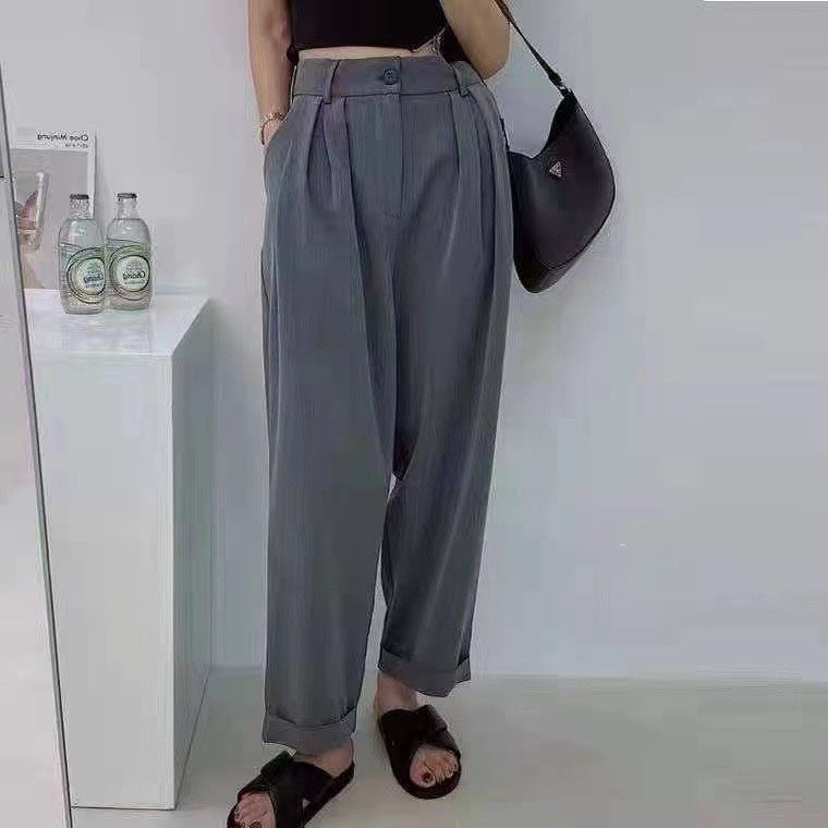 business casual outfits Suit Pants Casual Pants Summer Korean Style Flat Straight Pants Trousers Waist Wrinkle Slimming Women's Pants