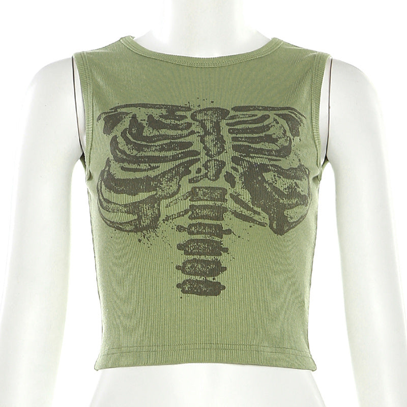 Skeleton Bones Printed Crop Tank Top