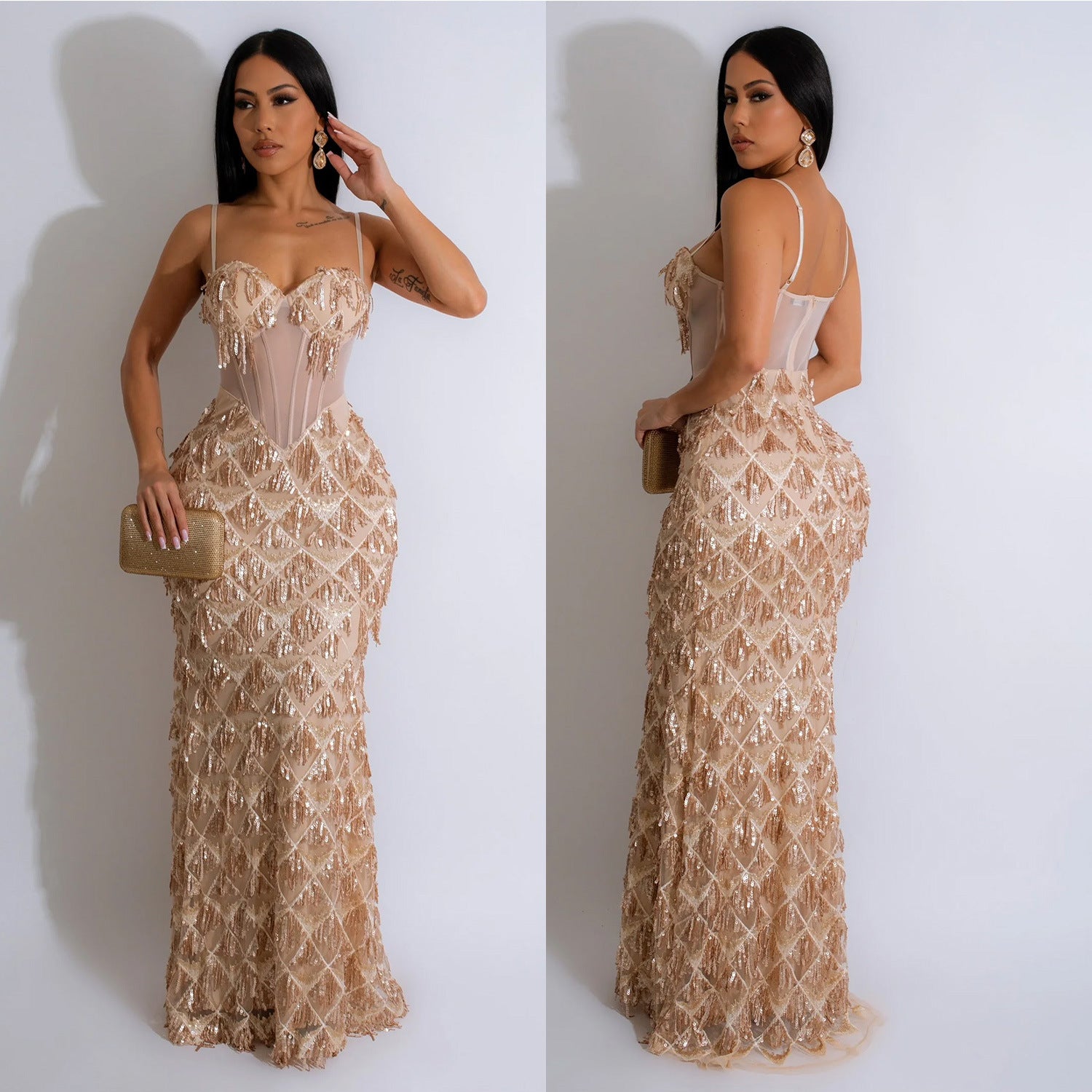 prom dresses Fashion Women's Solid Color Sequined Sexy Suspender Dress Dress