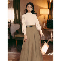 outfit inspo French Retro Skirt Winter with Sweater Slimming Western Style Suit Women's Two-Piece Suit Autumn New