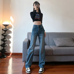 women’s outfits Fleece-lined Thick High Waist Jeans Women's Autumn and Winter Thin Velvet Warm Slim Slimming Hot Girl Straight Pipe Pants Fashion