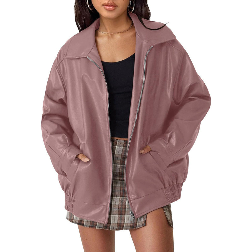 women’s outfits New Women's Oversized Motorcycle Leather Jacket Autumn and Winter Fashion Loose Long Sleeve Motorcycle Jacket