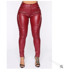 casual dinner outfit fall Fashionable Personalized Tight Casual Pants Women's Zipper Mid-Waist Leather Pants with Pockets Pu New Elastic Pencil Pants