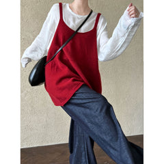 fall outfits women Korean Style U-Collar Elegant Knitted Camisole Women's Autumn New Lazy Style Sleeveless Top