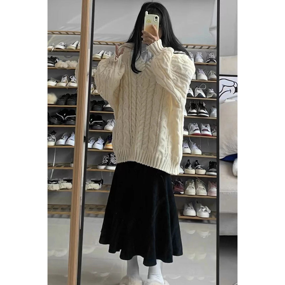 fall winery outfits Korean Style Lazy Style V-neck Sweater Retro Warm Loose Spring and Autumn Winter Gentle Style Pullover Skirt Two-Piece Set
