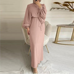 dress outfit Style Solid Color Long Sleeve Casual Muslim Dress Robe Robe Dress Dignified Elegant Middle East