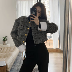 joker costume female outfit Black and White Contrast Color Stand Collar French Retro Equestrian Clothing Women's Clothing Spring and Autumn Short Suit Jacket
