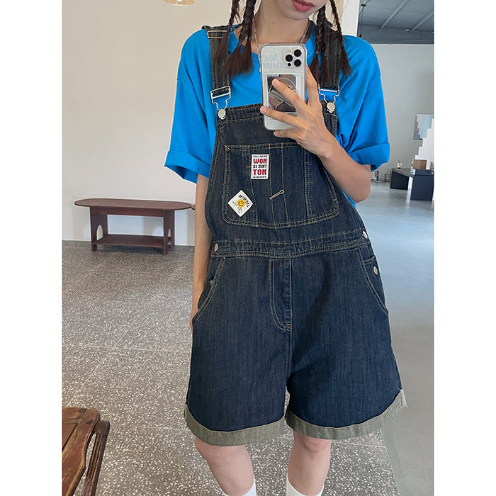 Denim Suspender Shorts Women's Summer College Style Net Red Loose Western Style Age-Reducing Cute Shorts