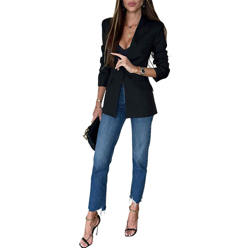 winter outfits men Women's Autumn and Winter Women's Fashion Temperament Solid Color Small Suit Jacket