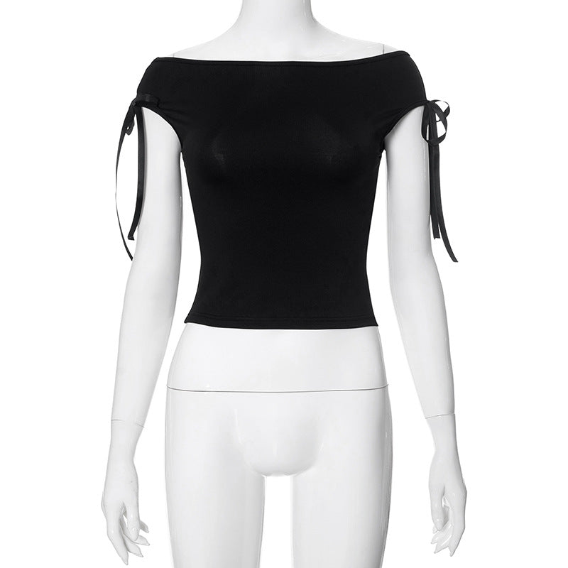 skirt outfits Women's Clothing Summer New Solid Color Sleeveless off-Neck Exposed Navel Ribbon Sexy Top T-shirt