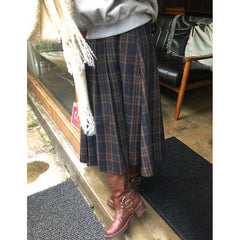 fashion outfits Chic Autumn and Winter Retro High Waist Slimming Contrast Color Plaid Design A- line Woolen Skirt