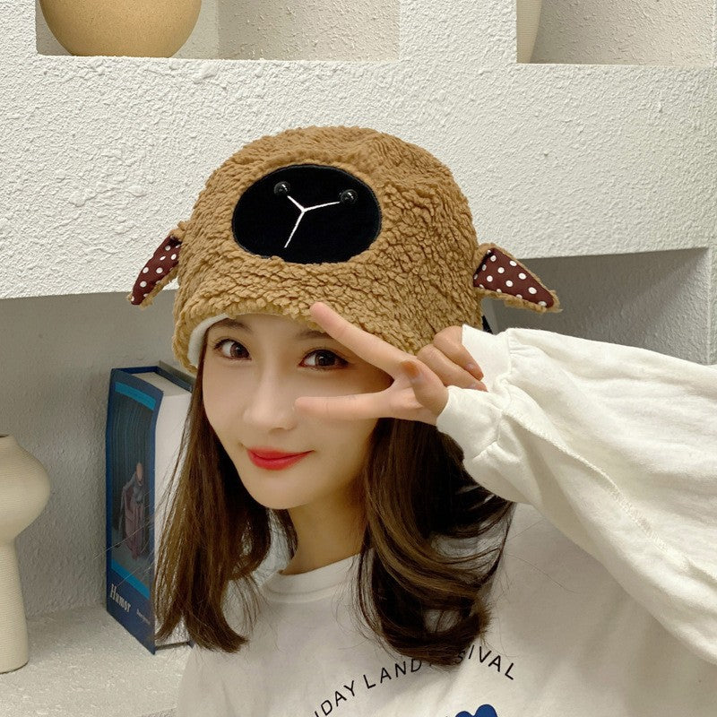 lolíta fashion dress to impress Hat Female Winter Cute Cartoon Lamb Ears Fisherman Hat All-Match Warm Lamb Plush Ear Protection Basin Hat