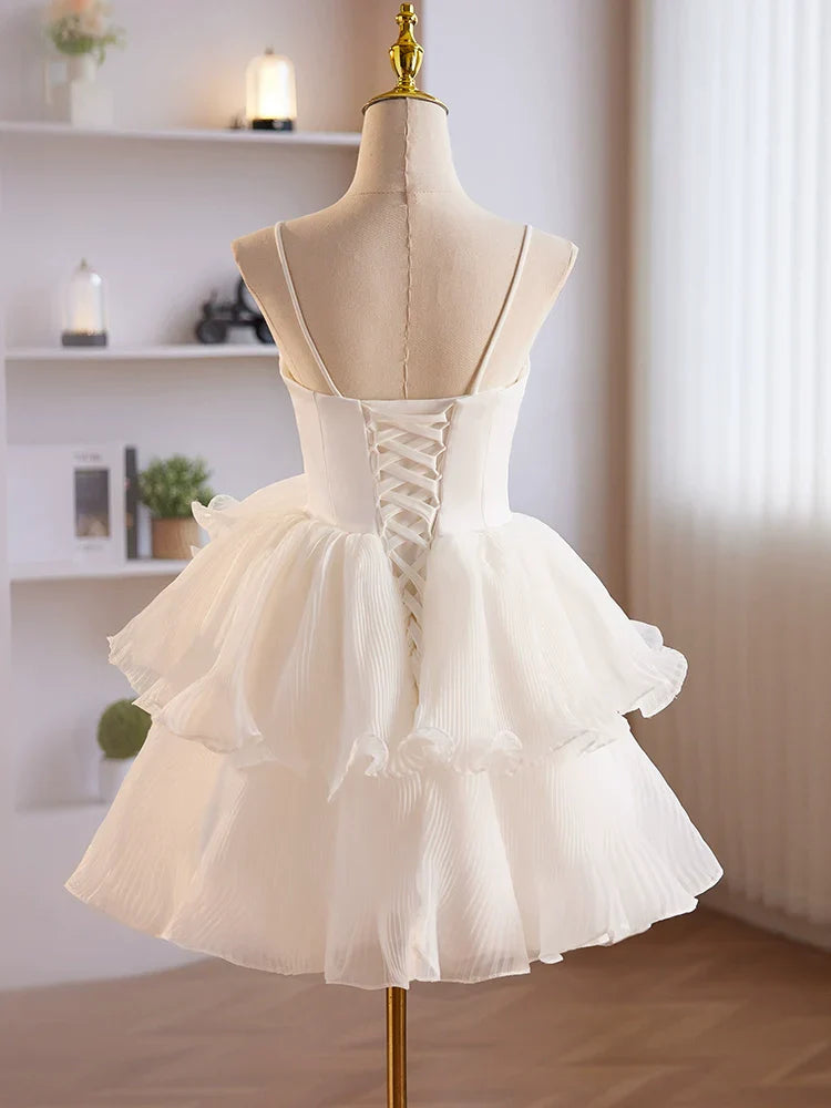 BXOXO Cute Sweetheart Neck Organza White Prom Dress, White Homecoming Dresses