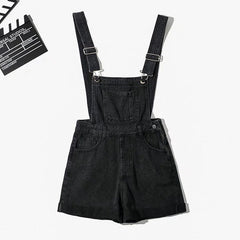 Summer Korean Style Student Denim Suspender Pants Women's Preppy Style Wide Leg Shorts Loose Curling Denim Tide