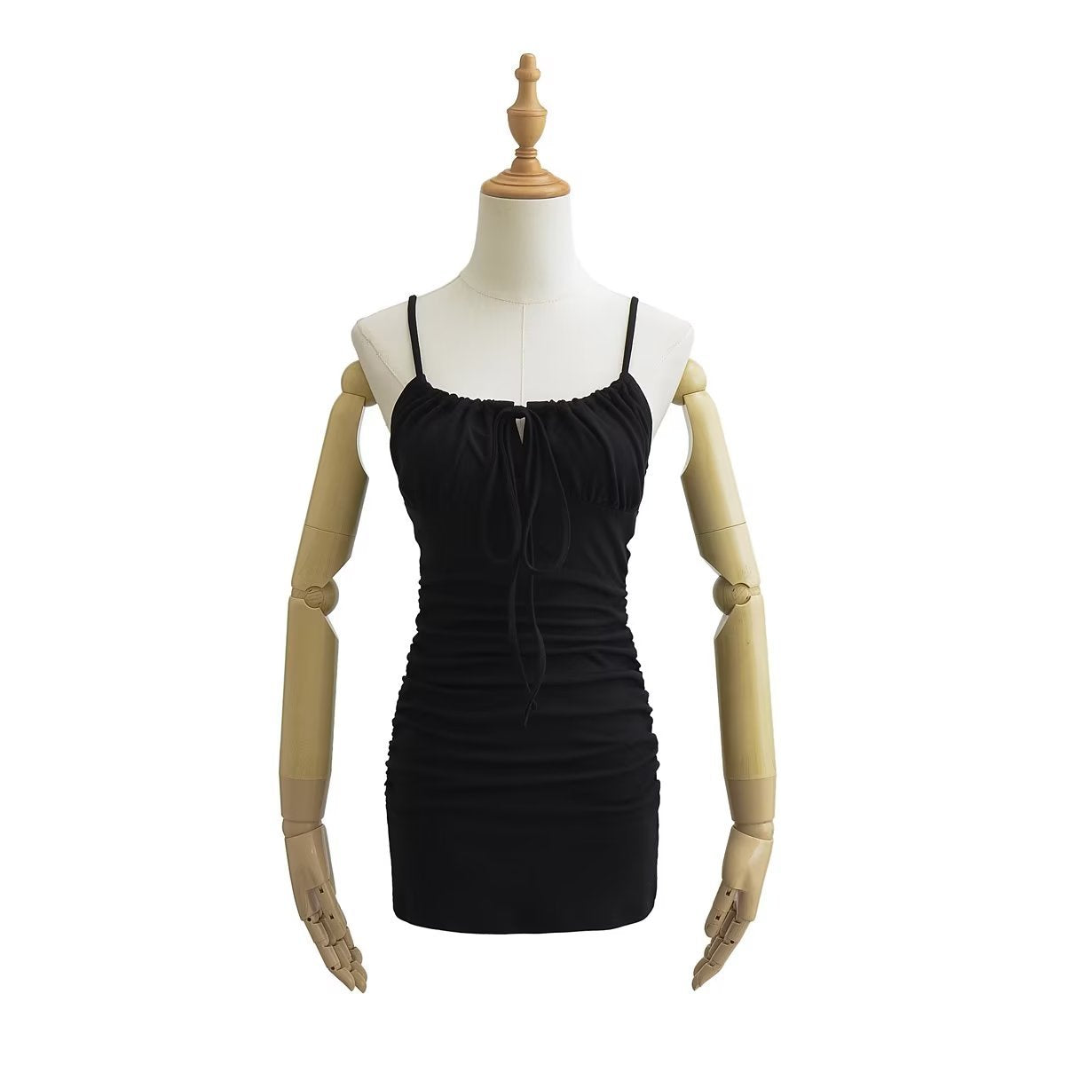 cute outfits fall Summer Low-Cut Sexy Lace-up Sling Dress Drawstring Pleated Hip Tight Waist Skirt