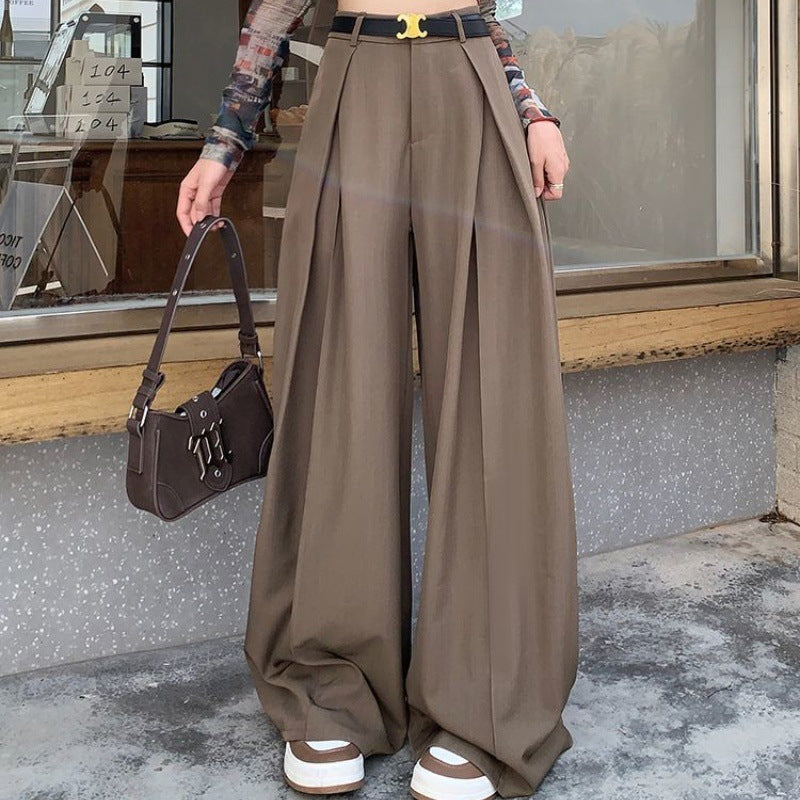 business casual outfits Pleated Wide-Leg Pants for Women Autumn New High Waist Straight Suit Pants Casual Draping Texture Pants