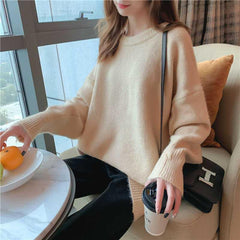 datenight fall outfits round Neck Sweater Women's Mid-Length Loose Pullover Spring Thick Lazy Style Sweater Coat Women's Fashion