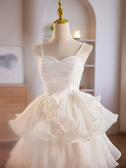 BXOXO Cute Sweetheart Neck Organza White Prom Dress, White Homecoming Dresses