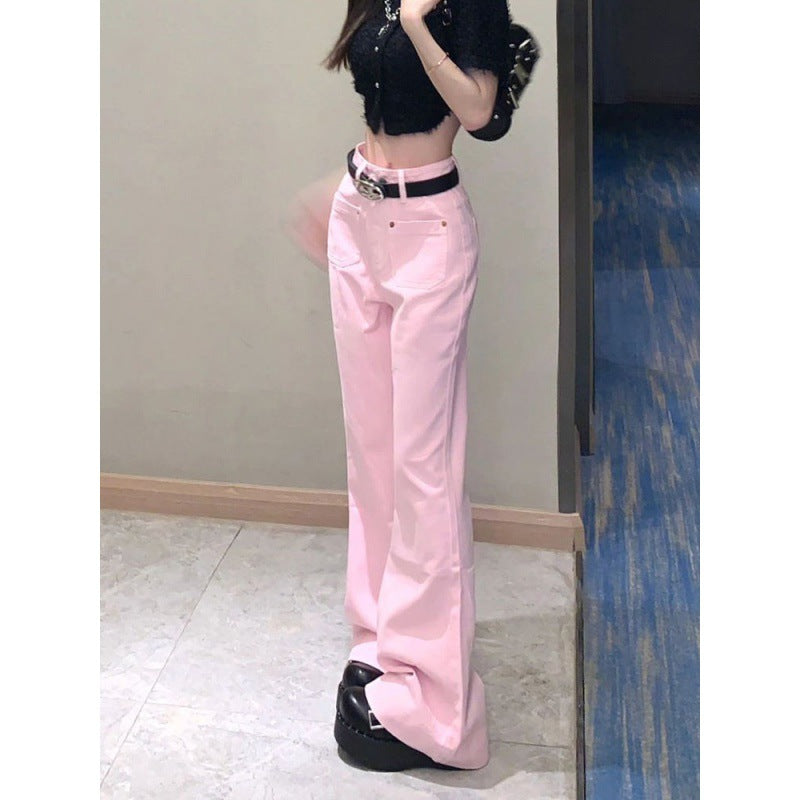 cowgirl outfits American-Style Retro Pink Skinny Jeans Women's Summer High Waist Slimming Spicy Girl Niche Horn Mop Pants
