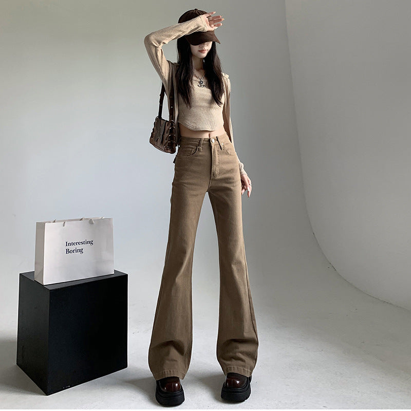 men’s outfits Autumn and Winter Khaki Brown High Waist Micro Flared Jeans Women's Jeans Women