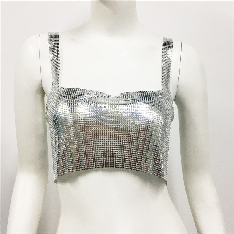 frat outfits Women's Metallic Sequined Camisole Sexy Party Nightclub Sweet and Spicy Style Sequined Top