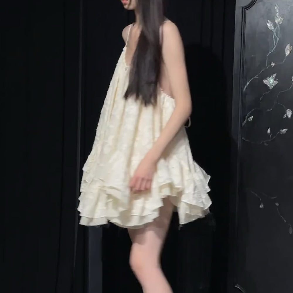 throwback thursday outfits spirit week /New Beautiful Exquisite Jacquard Sling Dress Ruffled Loose Holiday Skirt