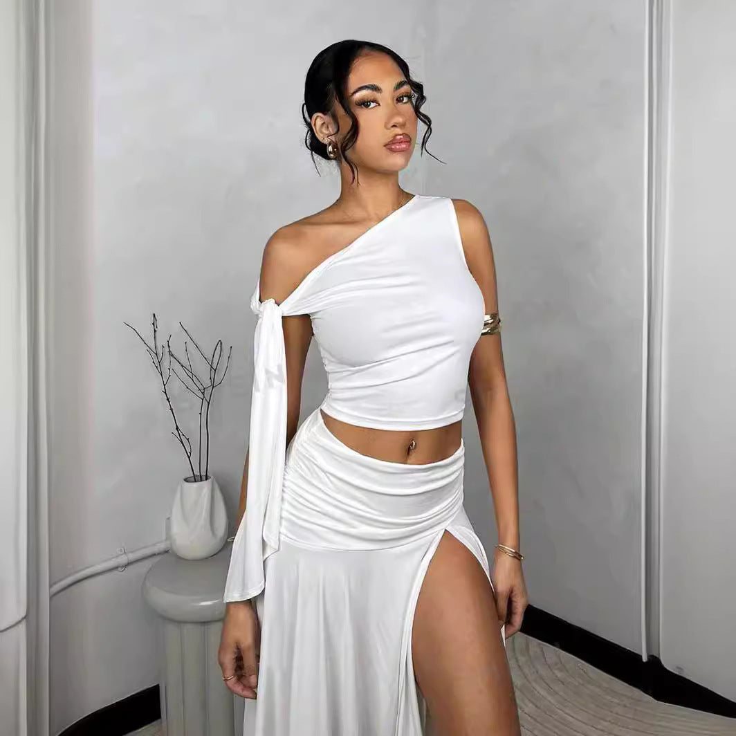 date night outfit Style Spring New Women's Clothing New Sexy Navel Vest High Waist Sheath Skirt Set