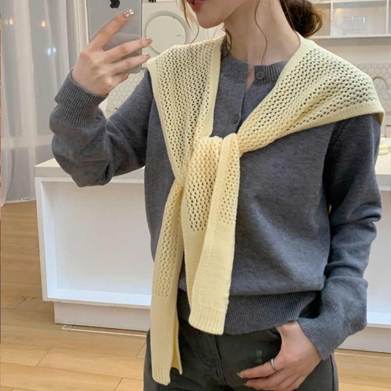 casual fall outfits Women's Knitted Shawl Hollow-out Outer Wear New High-Grade Spring and Summer Wear Solid Color Versatile Multi-Purpose Cervical Support Scarf