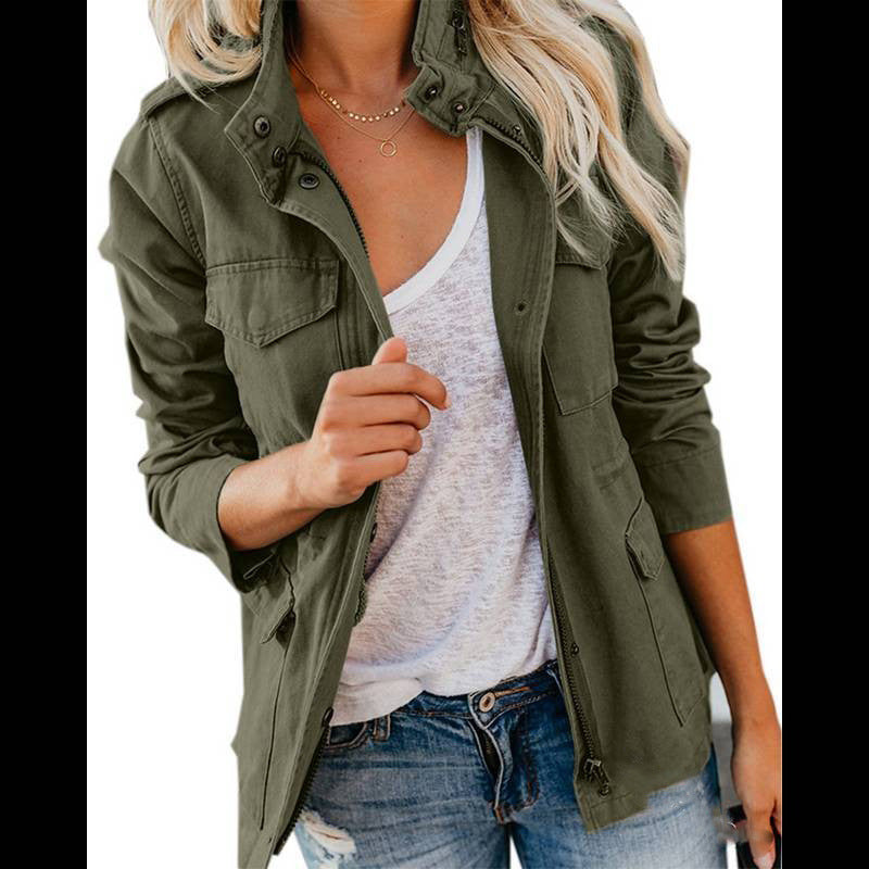 masculine men Outside Spring and Autumn Slim Fashion Hipster Solid Color Loose Zipper Multi-Pocket Jacket Women's Coat
