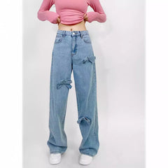 y2k outfits Bow Straight Jeans Loose Comfortable Slimming Personality Trendy Trousers
